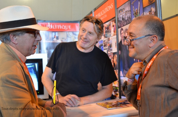 François Lochon (Gamma-Rapho) et Jean-Michel Psaila (Abaca) en conversation avec Michel Puech à Perpignan © Geneviève Delalot