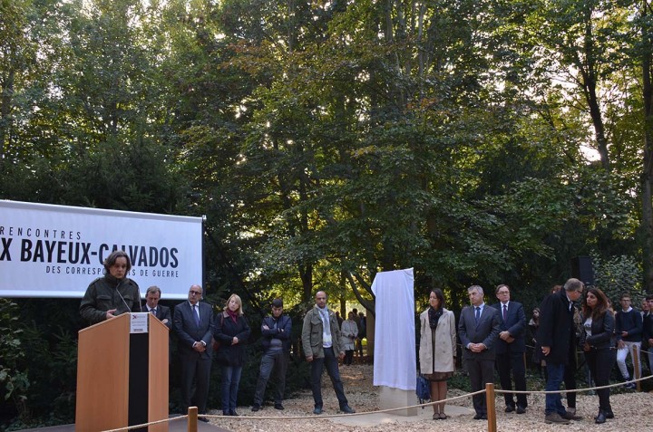 Bayeux (France) 8/10/15 Cérémonie au Mémorial des reporters de Bayeux. Hommage aux journalistes tués dans l'excercice de leur métier et cette année en particulier aux morts de Charlie Hebdo.